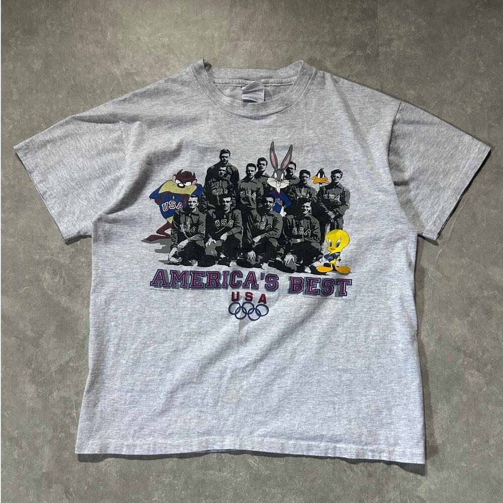 90s Vintage Olympics USA Looney Tunes Heather Grey T Shirt Size L
